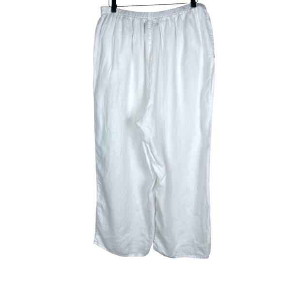 FLAX 100% Linen Wide Leg Elastic Waist Pants in White Size L (14, 16, 18) - Picture 11 of 11